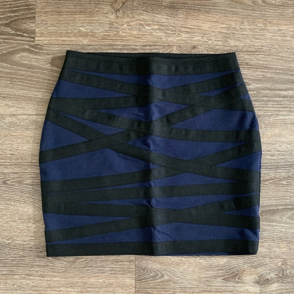 Express Navy & Black Bodycon Bandage Mini Skirt